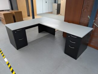 Grey / Black 7'x66" L-Shape Desk Set - Used