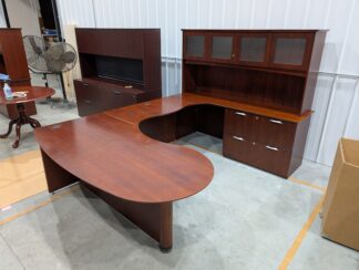 Cherry Veneer 106"x72" U-Shape Desk Set w/ Hutch - Used