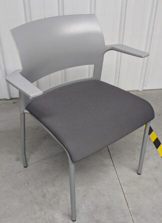 Steelcase Grey Plastic Grey Fabric Stack Chairs w/ Arms - Used