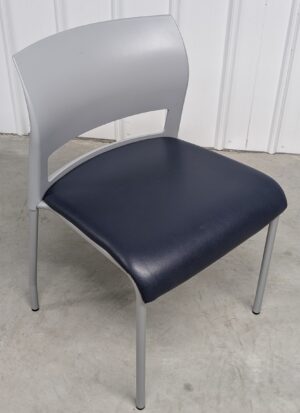 Steelcase Grey Plastic Blue Vinyl Armless Stack Chairs - Used