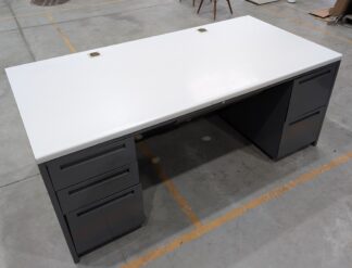Light Grey / Charcoal Double Pedestal Steel Desk w/ Center Drawer - Used
