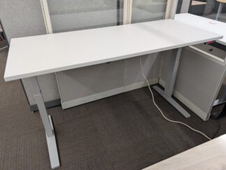 White/Silver 6'x30" Two-Stage Electronic Height-Adjustable Table - Used