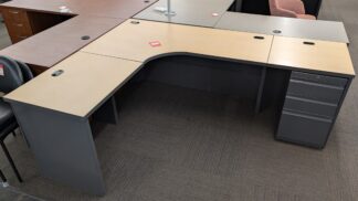 Allsteel Maple/Charcoal L-Shape Desk Set w/ 1 Pedestal - Used