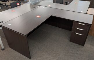 Espresso Laminate 72"x66" L-Shape Desk Set w/ Right Return & Ped - Used