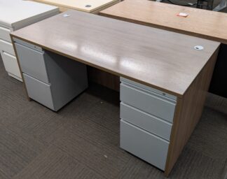 Harmony Modern Walnut 5'x30" Desk w/ 2 Silver Pedestals - Used