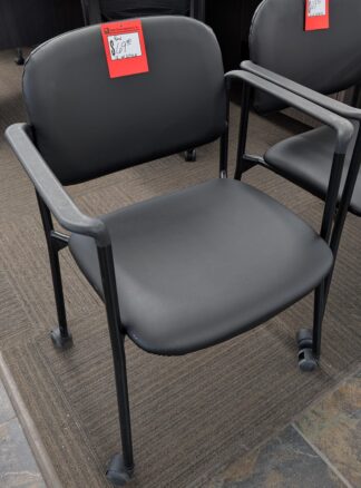 HON Black Vinyl Mobile Guest Chair w/ Arms - Used