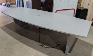 Grey/Silver 10'x4' Boat-Shaped Conference Table w/ Electrical Grommet - Used