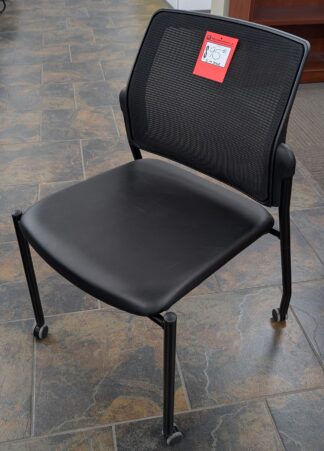 Black Vinyl Mesh Back Stacking Guest Chairs - Used