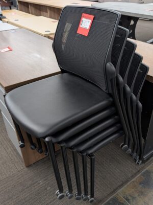 Black Vinyl Mesh Back Stacking Guest Chairs - Used - Image 3