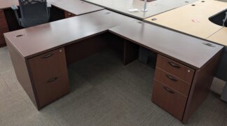 Teknion Royal Cherry 66"x78" L-Shape Desk Set w/ 2 Drawer Pedestals - Used