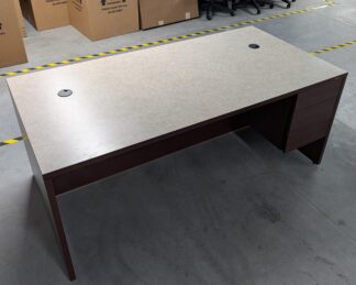 Mahogany 6'x3' Desk w/ Beige Speckled Top & Right Hanging Ped - Used