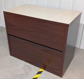 Mahogany 2-Drawer Lateral File w/ Beige Speckled Laminate Top - Used