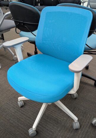 Poppin Max Blue Fabric White Base Task Chair - Used