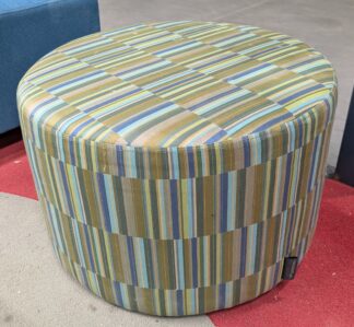 Green Multi-Color Pattern Fabric 2'x15"H Round Ottoman - Used