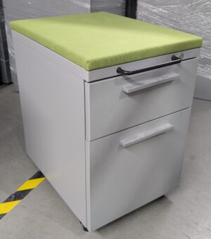 Silver 14.5"x20"x22"H Mobile Box/File Pedestal w/ Green Fabric Cushion - Used