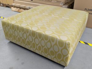 Gold Pattern Fabric 44"x44"x16"H Square Ottoman - Used