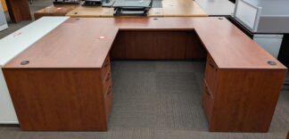Cherry 101"x71" U-Shape Desk Set w/ 2 Peds - Used