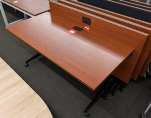 Cherry / Black 5'x30" Mobile Nesting Table w/ Electrical Grommet - Used