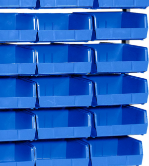 Alternative view of Standard Mobile Stackable Bin Organizer w/48 11” x 11” x 5" Blue Bins – Used