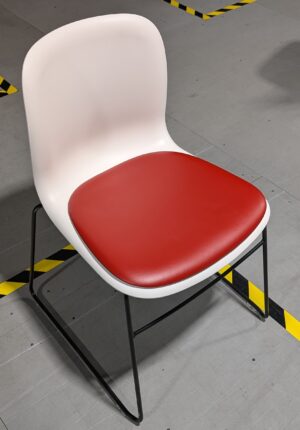 Howe SixE White Plastic Red Vinyl Padding Black Frame Stack Chairs - Used