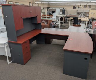 Cherry/Charcoal 6'x8' U-Shape Desk Set w/ Hutch - Used