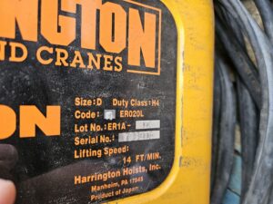 Alternative view of Harrington ERO20L 2-Ton Electric Chain Hoist withTS2-117 Manual Trolley - Used