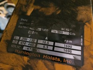 Harrington ERO20L 2-Ton Electric Chain Hoist withTS2-117 Manual Trolley - Used - Image 6
