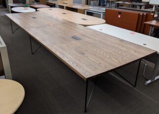 Dark Oak 20'x5' Rectangular 2-Piece Conference Table (17' Table Shown) - Used