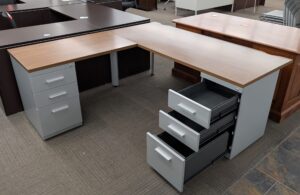 Walnut 6'x6' L-Shape Desk Set w/ 2 Drawer Pedestals - Used