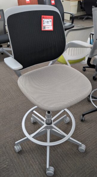 Steelcase Cobi Grey Fabric Black Mesh Silver Frame Task Stools - Used