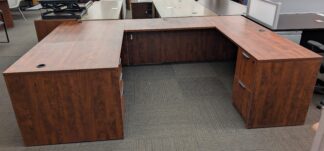 Harmony Cherry 106"x71" U-Shape Desk Set w/ 2 Pedestals - Used