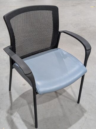 Global Black Mesh Blue Vinyl Stack Chairs - Used