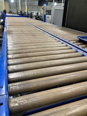 Alternative view of 24” Wide 1.9” Roller on 3” Centers Blue  / 10’-0” long Gravity Conveyor – Used