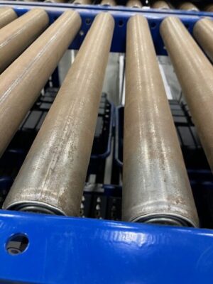 24” Wide 1.9” Roller on 3” Centers Blue / 10’-0” long Gravity Conveyor – Used - Image 3