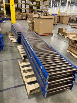 24” Wide 1.9” Roller on 3” Centers Blue  / 10’-0” long Gravity Conveyor – Used