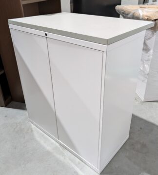 White 36"x24"x40"H 2-Door Storage Cabinets w/ Grey Laminate Surface - Used