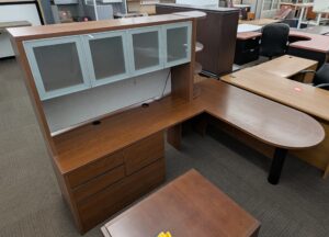 Alternative view of Cherry 90"x66" Peninsula L-Shape Desk Set w/ Hutch & Corner Bookcase - Used