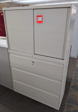 HON Light Grey 42"x18"x67"H 3-Drawer Lateral File w/ Storage Cabinet - Used