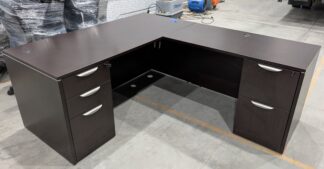 Harmony Espresso 66"x78" L-Shape Desk Set w/ 2 Peds - Used