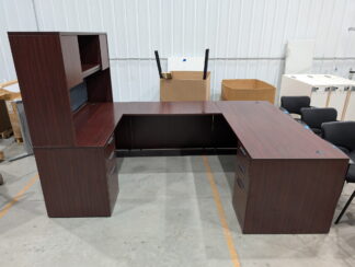 Harmony Mahogany U-Shape Desk Set With Hutch - Used