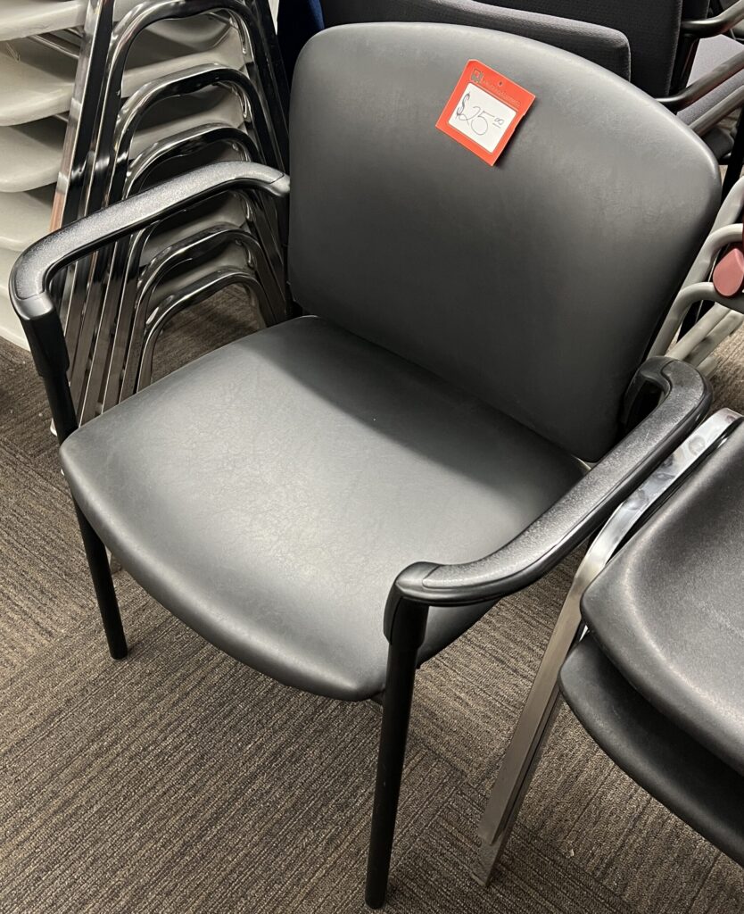 Black Vinyl Stack Chair w/ Arms - Used