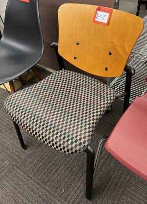 Checkerboard Patterned Fabric Seat w/ Veneer Back Visitor/Stack Chair - Used