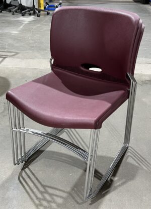 Burgundy Plastic Stack/Visitor Chair w/ Silver Sled Base - Used