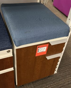 Paoli 15.5"x20.5"x24.5"H Mobile Drawer Pedestal w/ Blue Patterned Fabric Cushion - Used