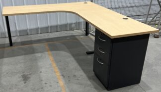 Maple Top Charcoal Steel Chassis Ergo Corner Desk Set w/ B/B/F - Used