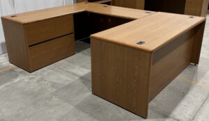 HON 8'x6' 10700 Series U-Shape Medium Oak Laminate Desk Set - Used