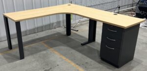 Maple Top Charcoal Steel Chassis Ergo Corner Desk Set w/ B/B/F - Used