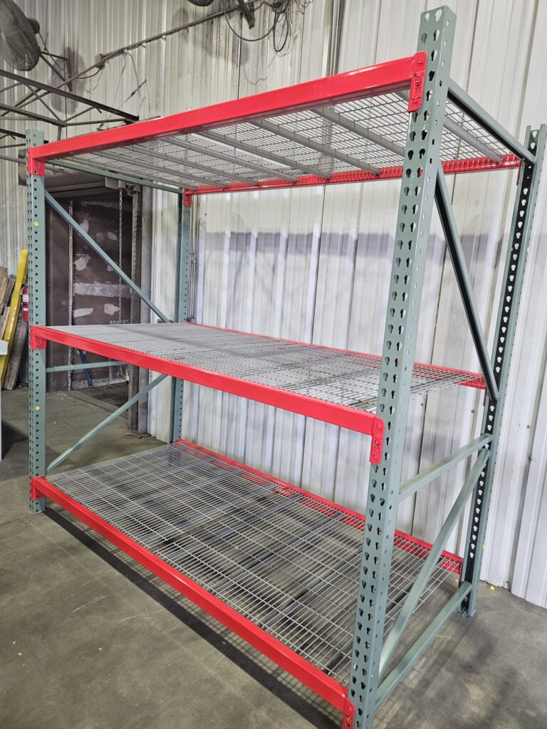 48" deep x 8' long Medium Duty Teardrop Rack with Used 1" x 4" In Lay Wire Decks - New & Used