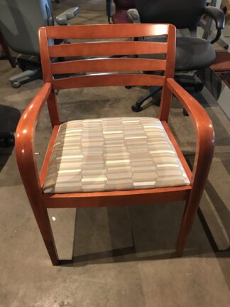 Gunlocke Cherry Framed Guest Chair w/Patterned Seat - Used