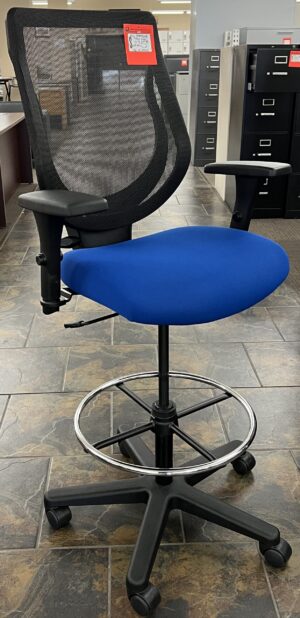 All Seating "You Too" Blue Fabric Seat w/ Mesh Back Drafting Stool w/ Casters - Used